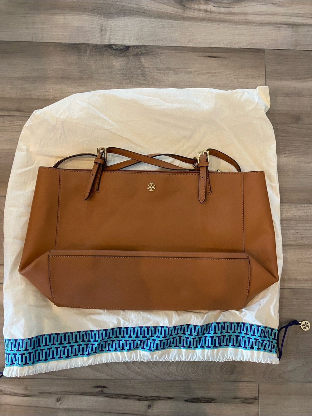 Tory Burch Cognac Leather Tote with Gold Logo